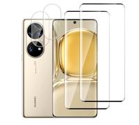 Jinshiweikai 4 Pezzi, 2 x Pellicola Vetro Temperato per HUAWEI P50 Pro e 2 x Pellicola Vetro Protettiva Fotocamera Posteriore,3D Copertura Totale,Durezza 9H,Antigraffio,HD Chiaro