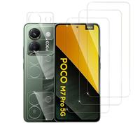 Jinshiweikai 6 Pezzi, 3 x Pellicola Vetro Temperato per Xiaomi Poco M7 Pro e 3 x Pellicola Vetro Protettiva Fotocamera Posteriore,Durezza 9H,Antigraffio,Anti-Impronte,HD Chiaro