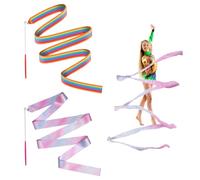JINSIHU 2 Pezzi Nastri da Ballo, 4 m Nastro da Ginnastica Ritmica Nastri da Danza Dance Ribbons Ginnastica Ritmica Bacchetta Ginnastica Ritmica Bacchetta per Talentshow Allenamento Artistico di Danza