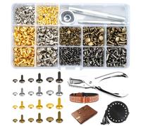 Jinsion 240 Set Rivetti per Cuoio 12mm 8mm 6mm Ribattini per Cuoio, Set Rivetti in Pelle, 4 Colori Rivetti per Pelle, Rivetti di Pelle Doppio Tappo Tubolare per Borse, DIY, Jeans, Scarpe, Riparazioni