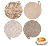 Jinsion 4 Pezzi Sottopentola in Cotone a Filo, 20 cm/7.87 inch, Beige, Rotondi