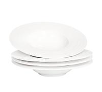jinsongdafa Piatti da zuppa da 230 ml, set da 4 pezzi, piatti piatti piatti bianchi e piatti, ciotole con bordo, porcellana di alta qualità, regalo 24,3 cm, motivo lineare