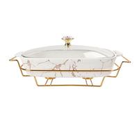 jinsongdafa Pirofila in porcellana con coperchio e griglia in vetro, 1500 ml di zuppa, chafing dish per buffet, teglia per conservare alimenti, teglia per feste