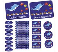 Jintora - Etichette adesive personalizzate 014 - delfino - 69 Adesivi per vestiti, bambini, scuola, asilo - etichette per bucato stampate di alta qualità - stampa individuale
