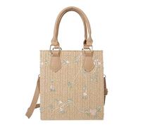 JinweiS Borsa a tracolla da donna in paglia di grande capacità - Borsa a tracolla per vacanze estive al mare, design chic di tessitura 18 x 6 x 19,5 cm - cachi E