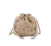 JinweiS Borsa a tracolla da donna in paglia di grande capacità - Borsa a tracolla per vacanze estive al mare, design chic di tessitura 15 x 6 x 15 cm - cachi B