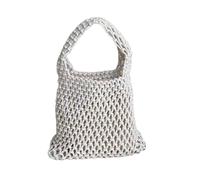 JinweiS Borsa a tracolla da donna in paglia di grande capacità, per vacanze estive al mare, design chic tessitura, 20 x 6 x 19 cm, bianco
