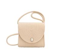 JinweiS Borsa a tracolla da donna in paglia di grande capacità, per vacanze estive al mare, design chic tessitura, 20 x 6,5 x 16 cm, beige