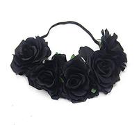 JinweiS Corona di fiori di rosa per matrimonio, festival, fascia per capelli, ghirlanda per capelli da matrimonio, copricapo (nero)
