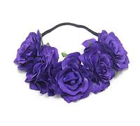 JinweiS Ghirlanda per capelli con rose e fiori, per matrimonio, festival, colore viola scuro