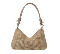 JinweiS Kahki - Borsa a tracolla da donna in paglia di grande capacità, per vacanze estive al mare, design chic con tessitura 28 x 8,5 x 19 cm