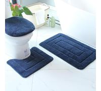 JinweiS Set di 2 set di 3 pezzi per WC in stile europeo, per pulire e riutilizzare, tappetino da bagno assorbente per doccia (blu navy)