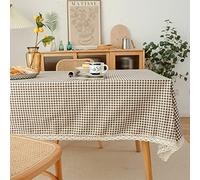 JinweiS Tovaglia marrone a scacchi piccola in stile campagna, tovaglia da tè per la casa, pizzo all'uncinetto (140 x 140 cm)
