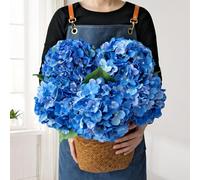 JINWOE Fiori artificiali di ortensia finta blu reale, 5 pezzi, 50 cm, grandi ortensie artificiali in seta, fiori finti completi per bouquet, centrotavola, matrimoni, interni e casa