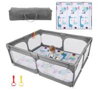 JINXIA Box Recinto per Bambini 190×150cm,Recinto Bambini con Mesh,box pieghevole per bambini,Robusto Cortile di Gioco di Sicurezza per Divertimento All'aperto All'interno,Grigio