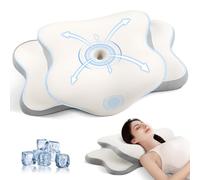 JINXIA Cuscino Cervicale, Cuscino Ergonomico, Cuscino Ortopedico per Chi Dorme su un Fianco, Sulla Schiena e a Pancia in Giù con Federa Rimovibile, Bianco