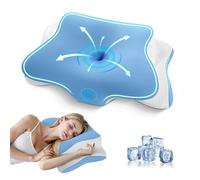 JINXIA Cuscino Cervicale Memory Foam, Cuscino Ortopedico Ergonomico per Dolori al Collo e alle Spalle, Cuscini per Dormire sul Fianco Rinfrescante con Fodera in Seta di Ghiaccio Lavabile, Blu