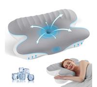 JINXIA Cuscino Rinfrescante in Memory Foam, Cuscino Ergonomico Ortopedico per il Supporto del Collo, Cuscino Cervicale per Chi Dorme sul Fianco/Schiena/Stomaco,Grigio