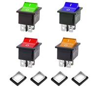 JINXIAN 4 Pezzi Interruttore 12V Impermeabile Bilanciere Rocker Switch | 250V 16A 4 Pin con Copertura Impermeabile per Prodotti Elettrici Vari（Rossa/Verde/Gialla/Blu）