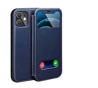 JINXIUCASE Genuine Leather Flip Ultra Sottile Doppia Finestra Guarda Stand Case Cover for iPhone Feature 12 Mini (5,4 Pollici) (Colore : Blu)