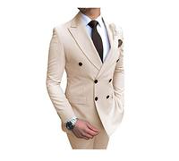 JinXuanYa Abito da Sposo UomoBeige Formale 2 Pezzi Doppio Petto Giacca Smoking Slim Fit Groomsmen Business Vintage Risvolti A Punta (Giacca + Pantaloni)-46