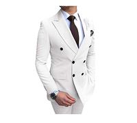 JinXuanYa Abito da Sposo UomoBianca Formale 2 Pezzi Doppio Petto Giacca Smoking Slim Fit Groomsmen Business Vintage Risvolti A Punta (Giacca + Pantaloni)-48