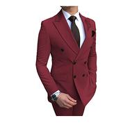 JinXuanYa Abito da Sposo UomoBorgogna Formale 2 Pezzi Doppio Petto Giacca Smoking Slim Fit Groomsmen Business Vintage Risvolti A Punta (Giacca + Pantaloni)-44
