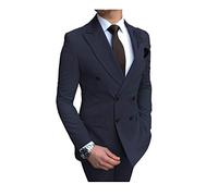 JinXuanYa Abito da Sposo UomoMarina Militare Formale 2 Pezzi Doppio Petto Giacca Smoking Slim Fit Groomsmen Business Vintage Risvolti A Punta (Giacca + Pantaloni)-70