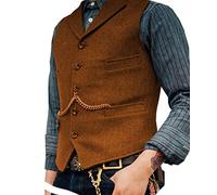 JinXuanYa Arancia Gilet da Uomo Gilet in Tweed di Lana a Spina di Pesce Risvolto Panciotto Casual Slim Fit su Misura per Groomsmen di Nozzela Dimensione-XXL
