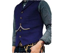 JinXuanYa Blu Reale Gilet da Uomo Gilet in Tweed di Lana a Spina di Pesce Risvolto Panciotto Casual Slim Fit su Misura per Groomsmen di Nozzela Dimensione-XXXL