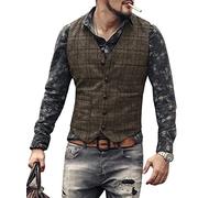 JinXuanYa Borgogna Gilet da Uomo Gilet in Tweed di Lana a Spina di Pesce Risvolto Panciotto Casual Slim Fit su Misura per Groomsmen di Nozzela Dimensione-XS
