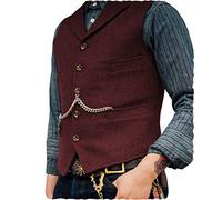 JinXuanYa Borgogna Gilet da Uomo Gilet in Tweed di Lana a Spina di Pesce Risvolto Panciotto Casual Slim Fit su Misura per Groomsmen di Nozzela Dimensione-M