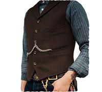JinXuanYa caffè Gilet da Uomo Gilet in Tweed di Lana a Spina di Pesce Risvolto Panciotto Casual Slim Fit su Misura per Groomsmen di Nozzela Dimensione-XXL