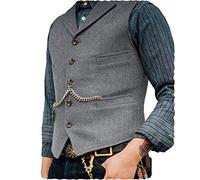 JinXuanYa Grigio Argento Gilet da Uomo Gilet in Tweed di Lana a Spina di Pesce Risvolto Panciotto Casual Slim Fit su Misura per Groomsmen di Nozzela Dimensione-S