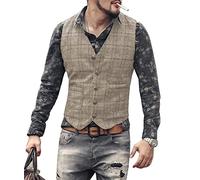 JinXuanYa Marrone Gilet da Uomo Gilet in Tweed di Lana a Spina di Pesce Risvolto Panciotto Casual Slim Fit su Misura per Groomsmen di Nozzela Dimensione-L