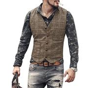 JinXuanYa Nero Gilet da Uomo Gilet in Tweed di Lana a Spina di Pesce Risvolto Panciotto Casual Slim Fit su Misura per Groomsmen di Nozzela Dimensione-XL