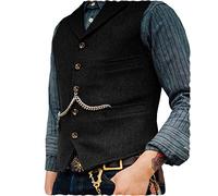 JinXuanYa Nero Gilet da Uomo Gilet in Tweed di Lana a Spina di Pesce Risvolto Panciotto Casual Slim Fit su Misura per Groomsmen di Nozzela Dimensione-S