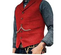 JinXuanYa Rosso Gilet da Uomo Gilet in Tweed di Lana a Spina di Pesce Risvolto Panciotto Casual Slim Fit su Misura per Groomsmen di Nozzela Dimensione-M