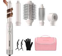 JINYAWA 5 in 1 Airstyler con Borsa, Spazzola Asciugacapelli Professionale, 3 Temperature, Phon con Spazzola Elettrica, Ferro Arricciacapelli Automatico - Ideale per Viaggi e Casa