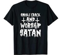 JINYIHOUSE Smoke Crack And Worship Satan Men T-Shirt Black XL
