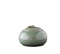 JINYOE Ceramic Little Tea Caddy All Kinds Of Tea Storage Box Crude Pottery Canister Container For Puer Tea(Green,12.5x8.5cm)