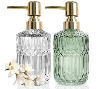 JINYOMFLY Set di 2 Dispenser di Sapone in Vetro Verde Trasparente, Flaconi per Shampoo Ricaricabili, Dispenser Con Pompa, Acrilico Trasparente, Stile Vintage, 390ML