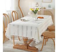 JINYOU Tovaglia rettangolare in cotone e lino, impermeabile, antipiega, stile rustico, con nappe, tessuto morbido e resistente for casa, cucina e feste.(F,100 * 160cm)