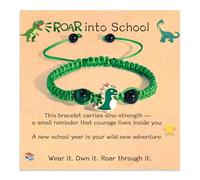 JINYRSOC Braccialetto con dinosauri Back to School, regalo coraggioso ruggito avventura, corda verde con perline blu, ottimo regalo per studenti pronti a esplorare e brillare, Small, Acciaio
