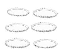 JinYu 6 braccialetti elastici, 1 braccialetto con cristalli incastonati, color argento scintillante, con strass, impilabili, per donne