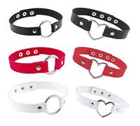 JinYu 6 Pezzi Collana girocollo in Pelle PU Goth O Ring e catena con colletto girocollo Love Heart per Donna Girl- Nero, Bianco, Rosso