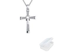 JinYu Collana in stile Fast and Furious Dominic Toretto Vin Diesel | Croce strass ciondolo con scatola, Metallo, Strass