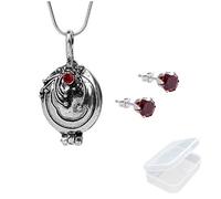 JinYu - Set di 2 accessori della serie The Vampire Diaries, Elena Gilbert, collana con medaglione, ciondolo, collana e orecchini rossi, con scatola trasparente, Metallo