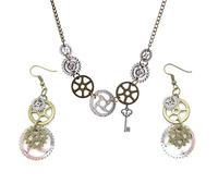 JinYu Set di 3 gioielli vintage in oro e argento con ingranaggi Steampunk con collana e orecchini, No, Senza pietra