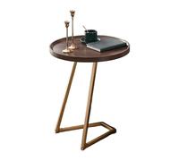 JinZao Tavolino Da Divano A Forma Di C Alto 60 Cm, Piano Rotondo In Legno Da 40/50 Cm Con Scanalature, Tavolino Divano Laterale Salvaspazio Rotondo, Struttura In Acciaio Al Carbonio(F,A)